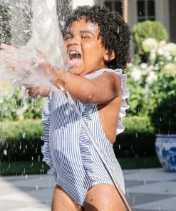 minnow Girls Ruffle One Piece | Swim Navy Stripe Discount