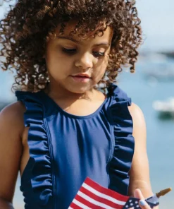 minnow Girls Ruffle One Piece Navy Clearance