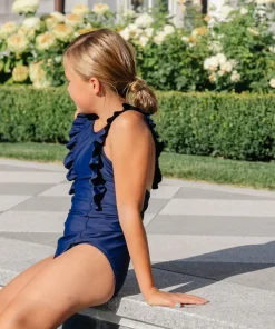 minnow Girls Ruffle One Piece Navy Clearance