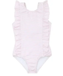 minnow Girls Ruffle One Piece Pink Stripe Discount