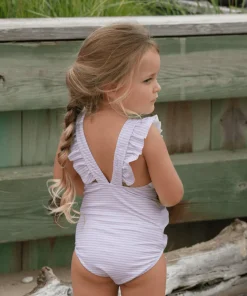 minnow Girls Ruffle One Piece Pink Stripe Discount