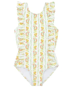 minnow Girls Ruffle One Piece Linear Citrus Clearance