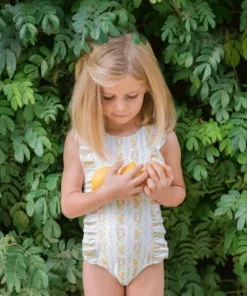 minnow Girls Ruffle One Piece Linear Citrus Clearance