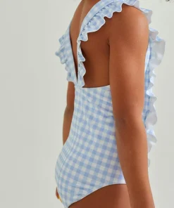 minnow Girls Ruffle One Piece Oasis Blue Gingham Best