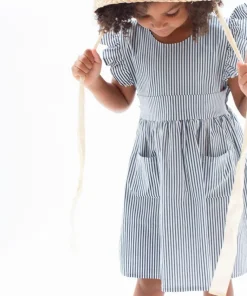 minnow Girls Ruffle Sleeve Dress Navy Stripe Online