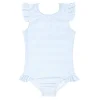 minnow Girls Ruffle Sleeve Rashguard One Piece Powder Blue Stripe Online