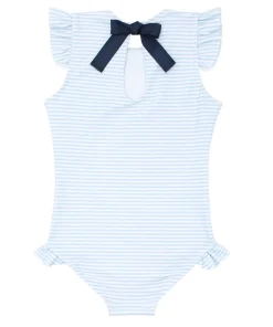 minnow Girls Ruffle Sleeve Rashguard One Piece Powder Blue Stripe Online