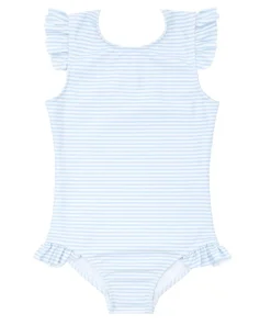 minnow Girls Ruffle Sleeve Rashguard One Piece Powder Blue Stripe Sale