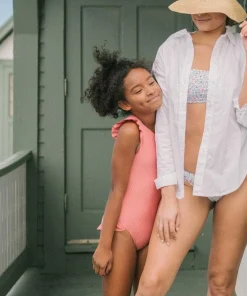 minnow Girls Ruffle Sleeve Rashguard One Piece New England Red Sale