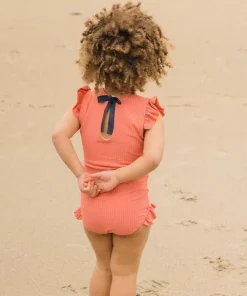minnow Girls Ruffle Sleeve Rashguard One Piece New England Red Sale