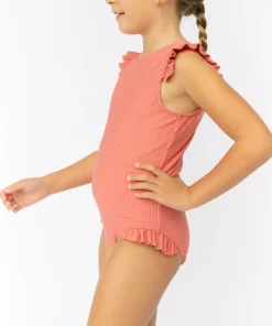 minnow Girls Ruffle Sleeve Rashguard One Piece New England Red Sale