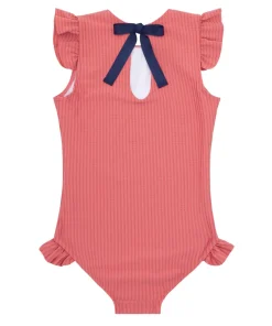 minnow Girls Ruffle Sleeve Rashguard One Piece New England Red Sale