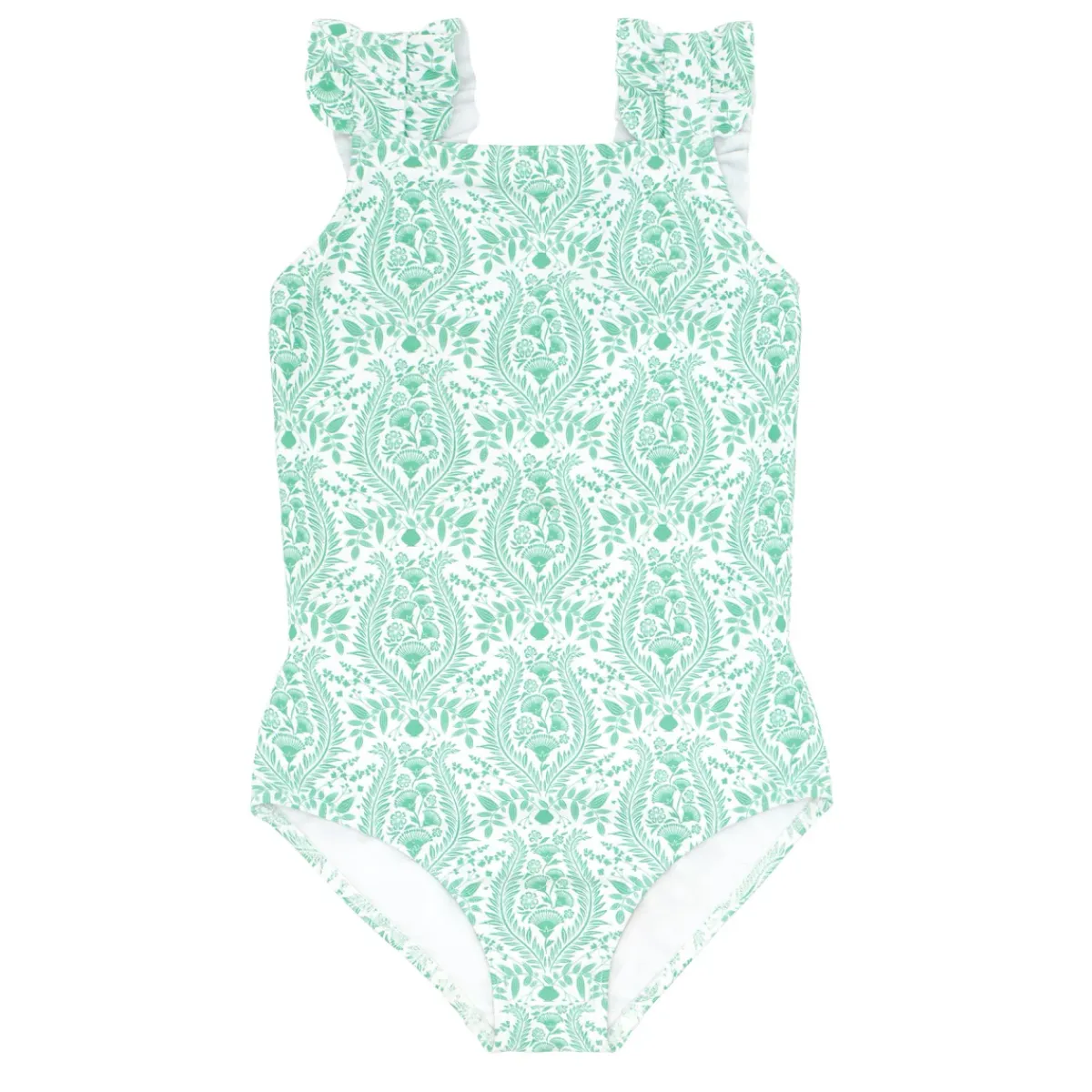 minnow Girls Ruffle Strap One Piece Abaco Green Paisley Discount