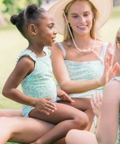 minnow Girls Ruffle Strap One Piece Abaco Green Paisley New