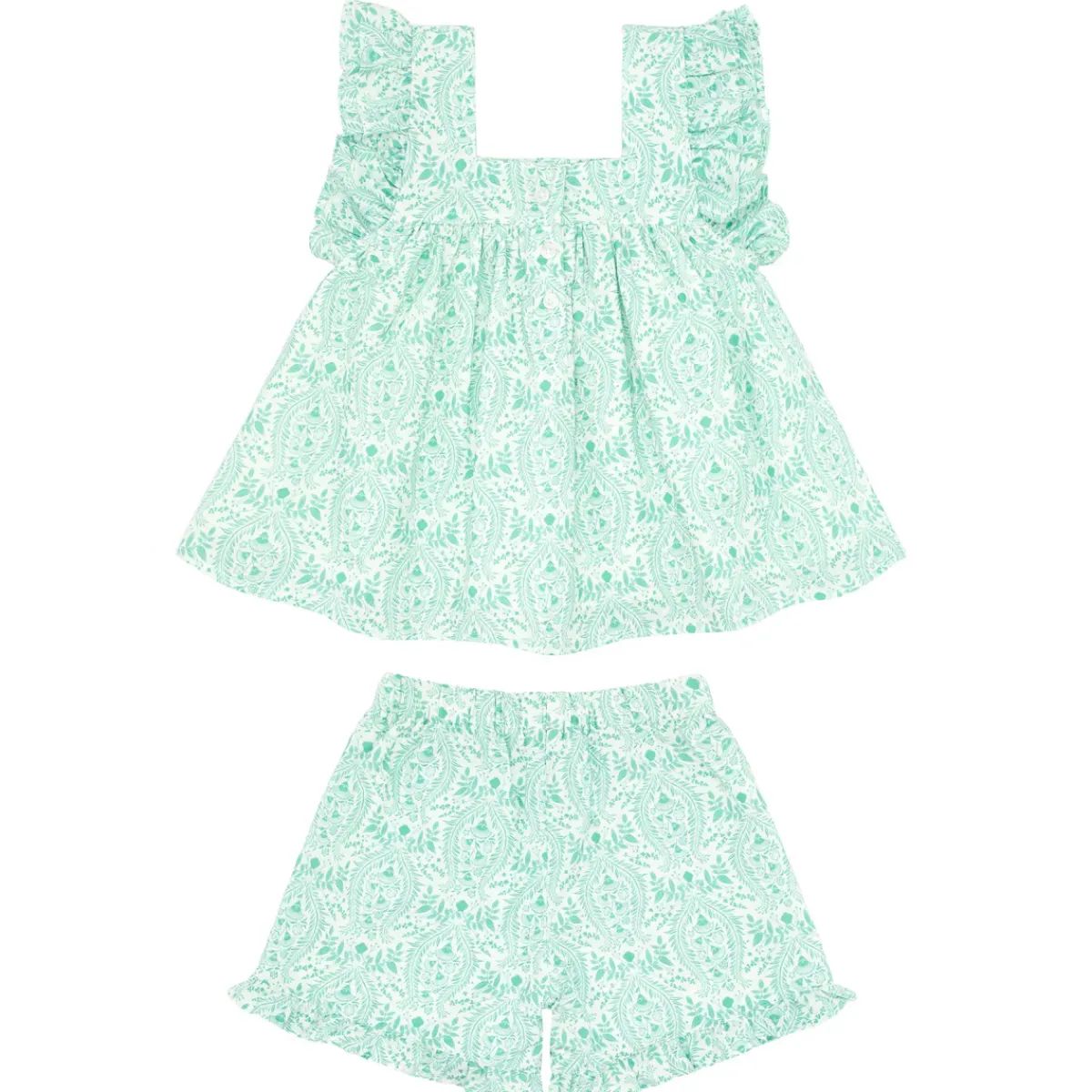 minnow Girls Ruffle Top And Short Set Abaco Green Paisley Discount