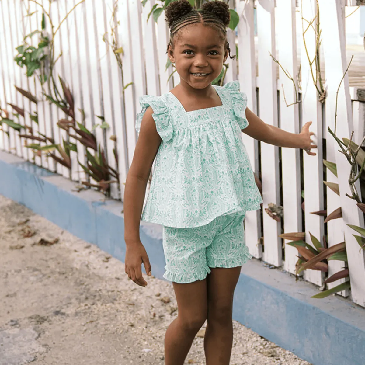 minnow Girls Ruffle Top And Short Set Abaco Green Paisley Discount