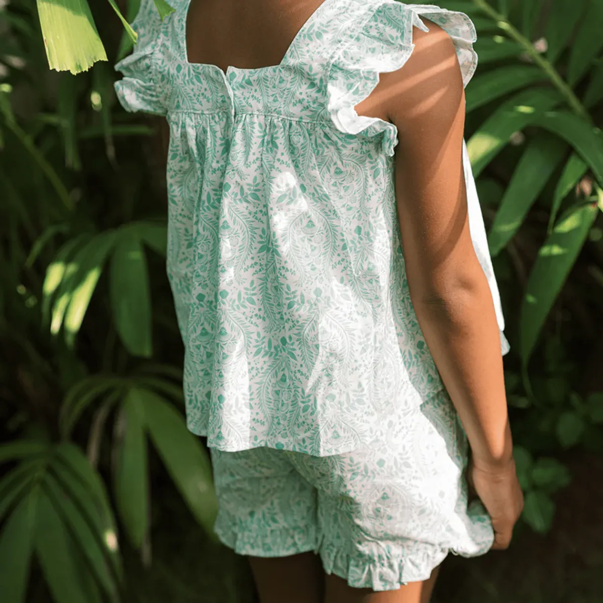 minnow Girls Ruffle Top And Short Set Abaco Green Paisley Discount