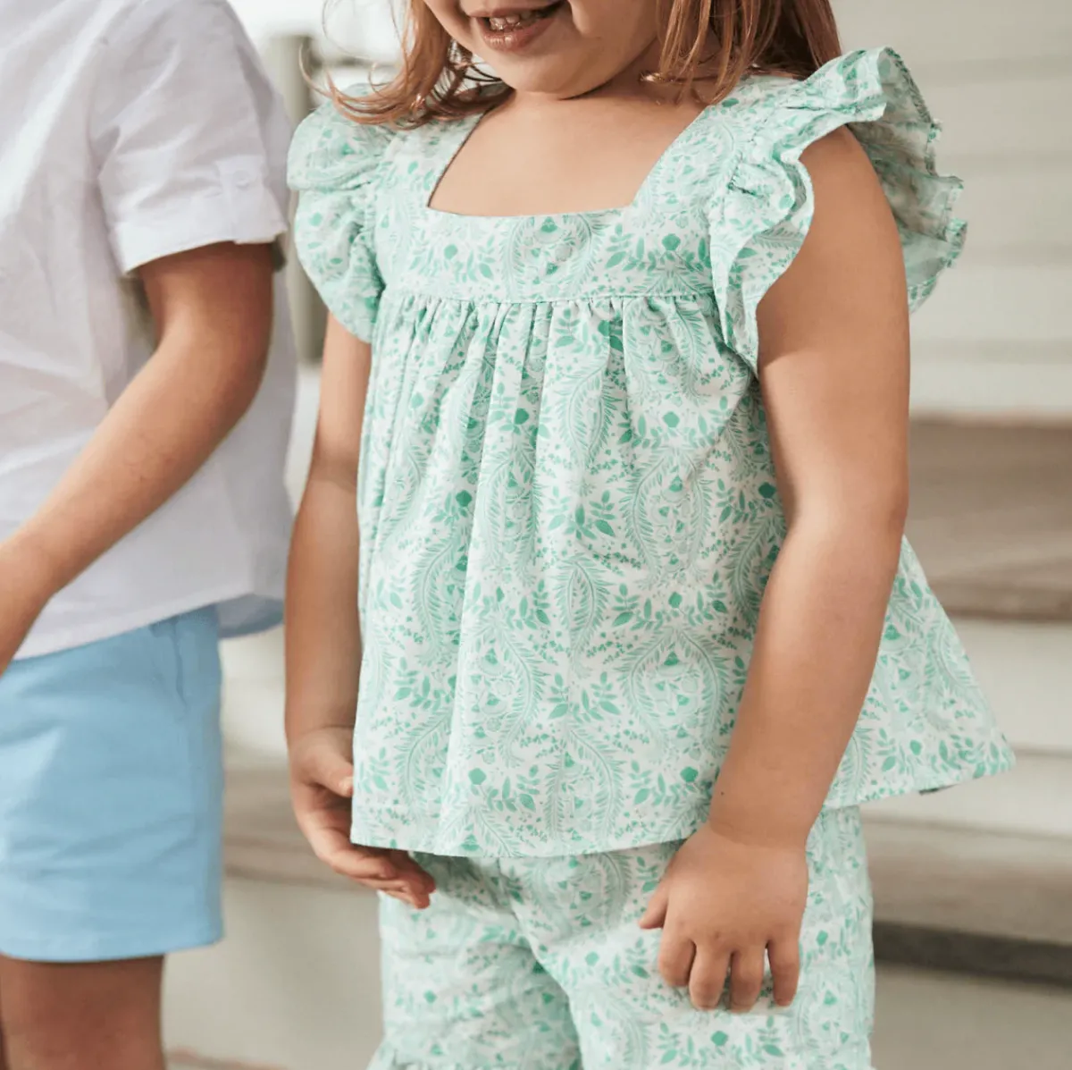 minnow Girls Ruffle Top And Short Set Abaco Green Paisley Discount