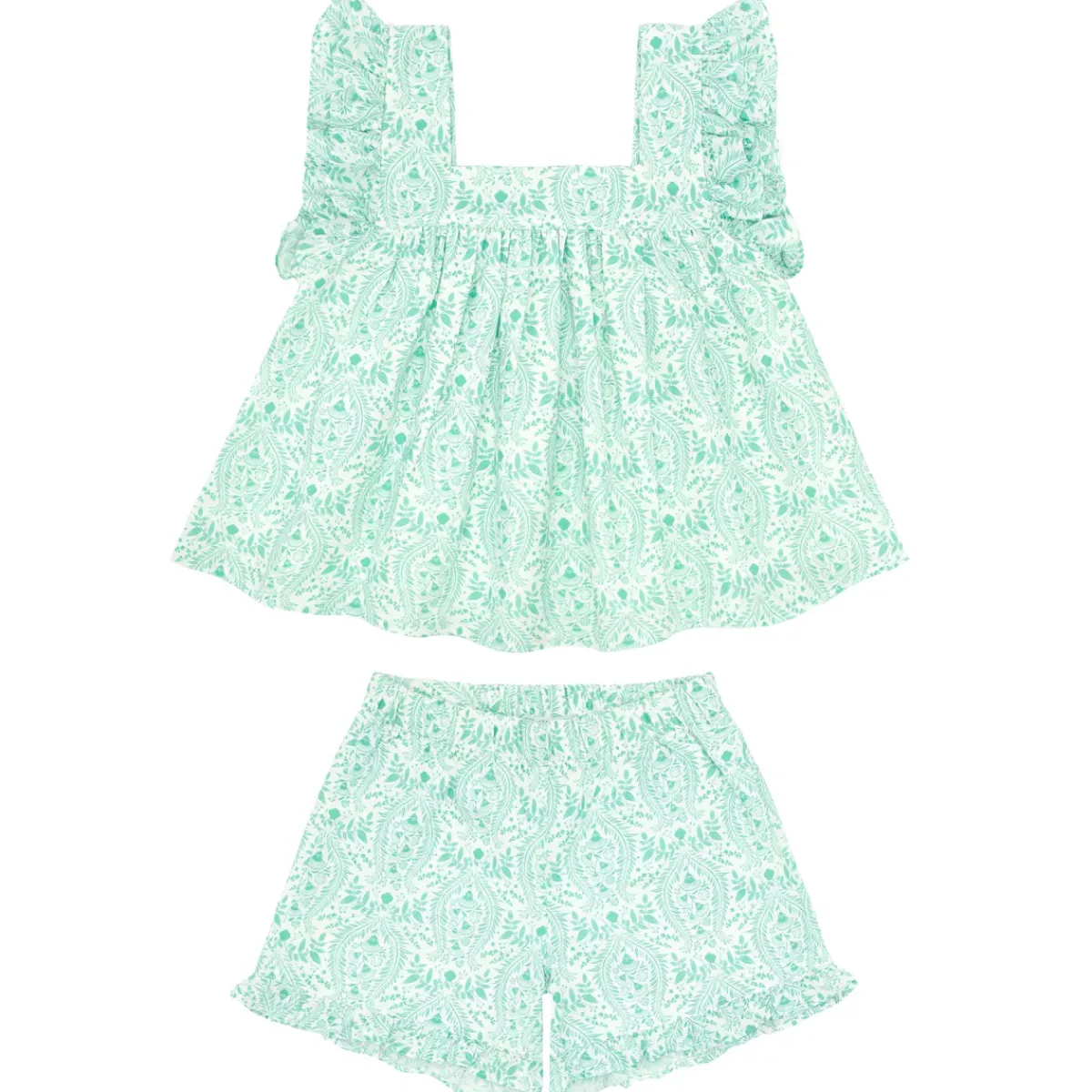 minnow Girls Ruffle Top And Short Set Abaco Green Paisley Discount