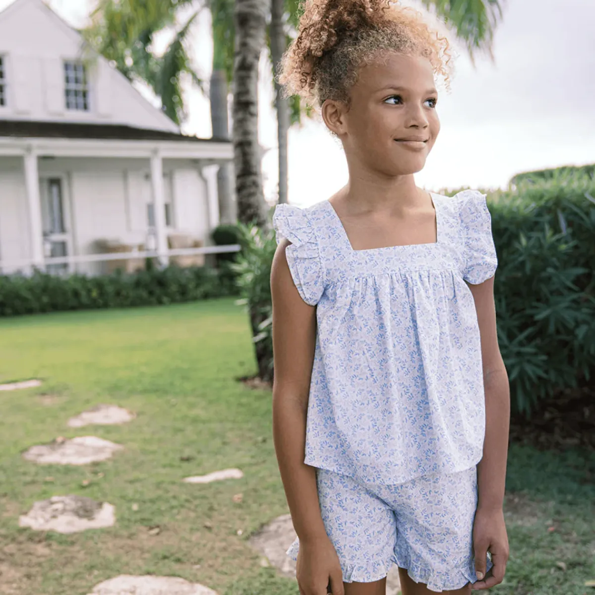 minnow Girls Ruffle Top And Short Set Briland Blue Botanic Fashion