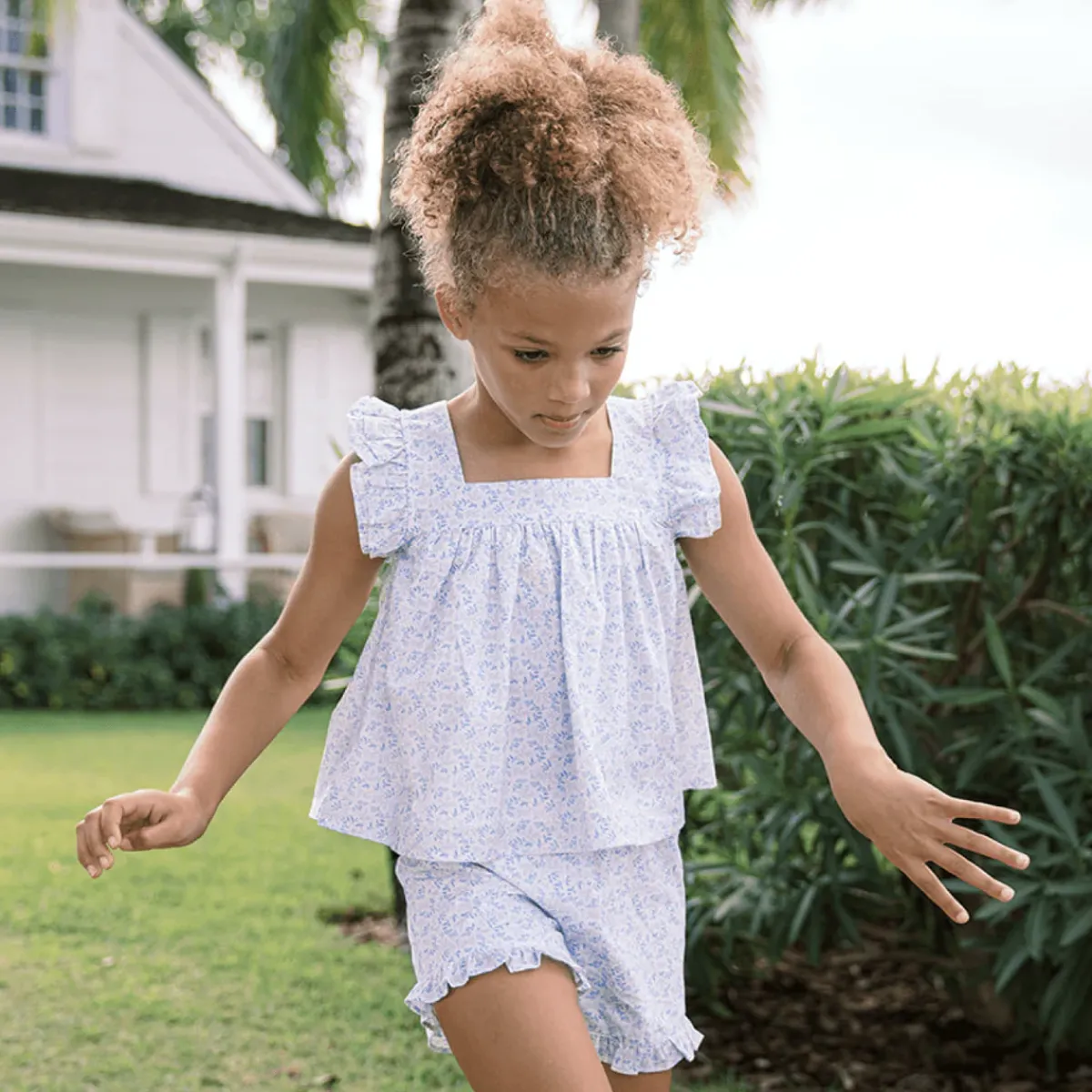minnow Girls Ruffle Top And Short Set Briland Blue Botanic Fashion