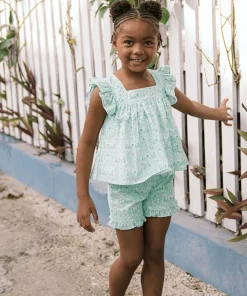 minnow Girls Ruffle Top And Short Set Abaco Green Paisley Hot