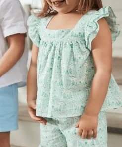 minnow Girls Ruffle Top And Short Set Abaco Green Paisley Hot