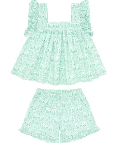 minnow Girls Ruffle Top And Short Set Abaco Green Paisley Hot