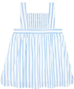 minnow Girls Smocked Bib Dress Bahamian Blue Stripe Discount