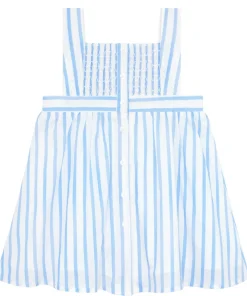 minnow Girls Smocked Bib Dress Bahamian Blue Stripe Discount
