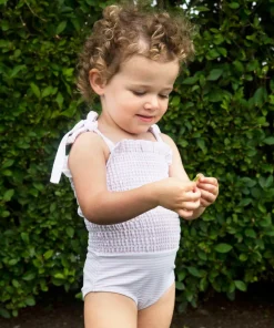 minnow Girls Smocked One Piece Pink Stripe Sale