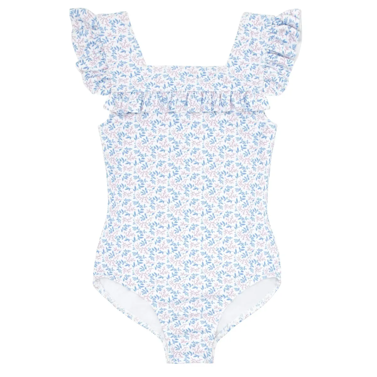 minnow Girls Square Neck Double Ruffle One Piece Briland Blue Botanic Discount