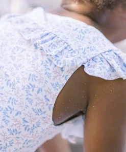 minnow Girls Square Neck Double Ruffle One Piece Briland Blue Botanic Discount