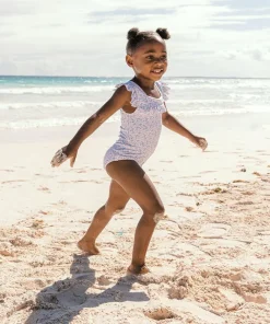 minnow Girls Square Neck Double Ruffle One Piece Briland Blue Botanic Discount