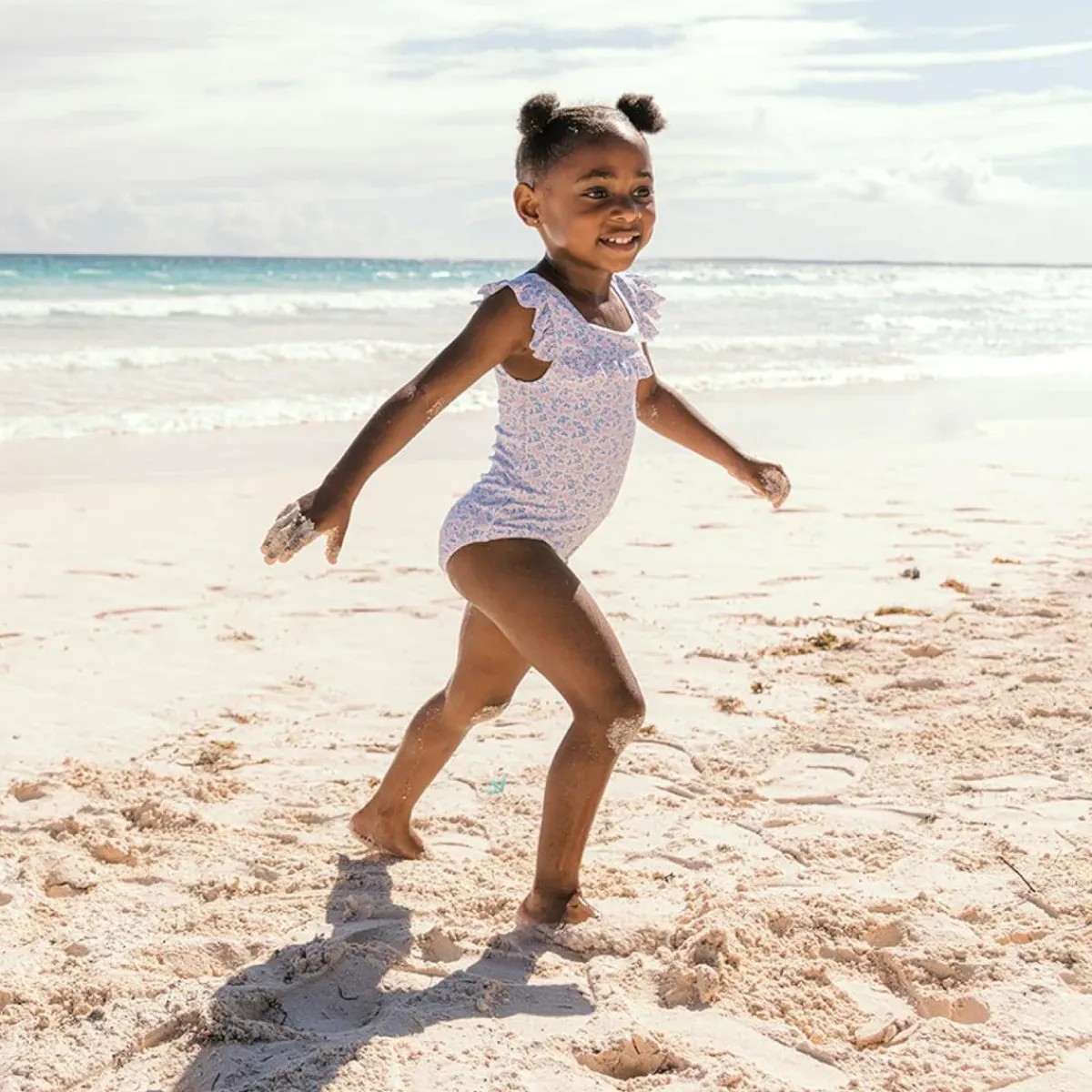 minnow Girls Square Neck Double Ruffle One Piece Briland Blue Botanic Discount