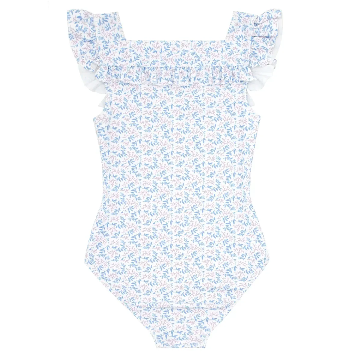 minnow Girls Square Neck Double Ruffle One Piece Briland Blue Botanic Discount