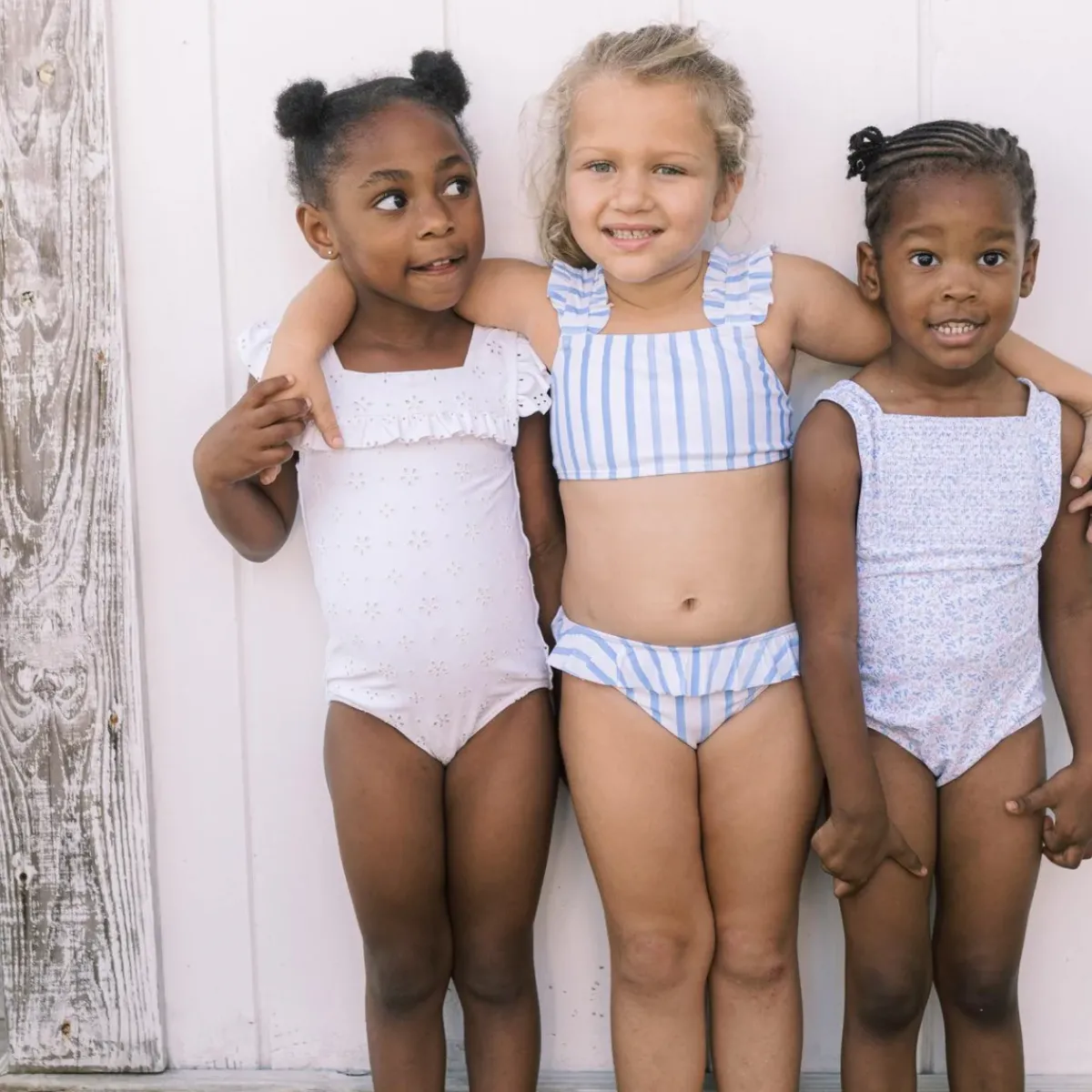 minnow Girls Square Neck Double Ruffle One Piece White Eyelet Clearance