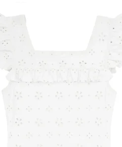 minnow Girls Square Neck Double Ruffle One Piece White Eyelet Clearance