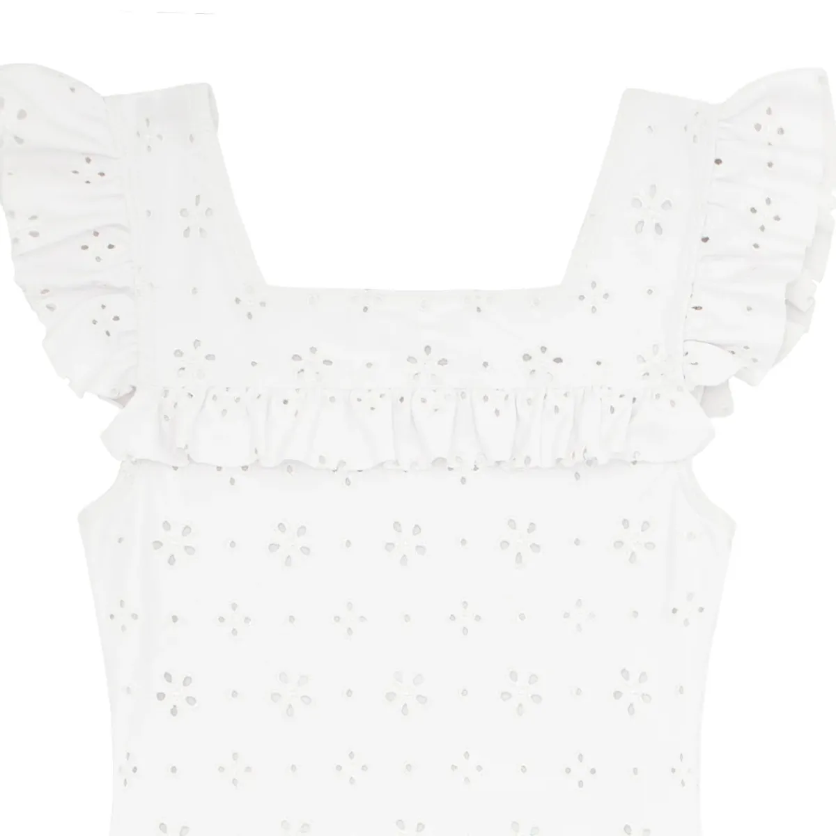 minnow Girls Square Neck Double Ruffle One Piece White Eyelet Clearance