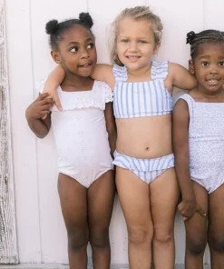 minnow Girls Square Neck Double Ruffle One Piece White Eyelet Hot