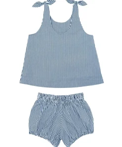 minnow Girls Tie Knot Bloomer Set Navy Stripe Hot