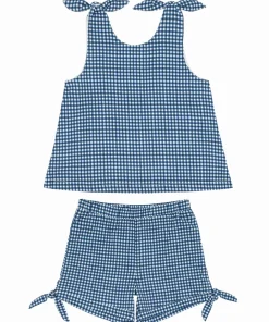 minnow Girls Tie Knot Bloomer Set | Swim Navy Gingham Outlet