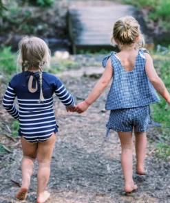 minnow Girls Tie Knot Bloomer Set | Swim Navy Gingham Outlet