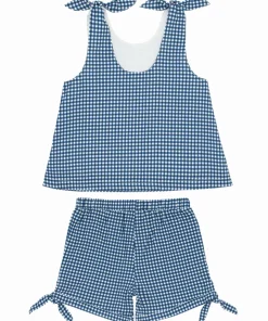 minnow Girls Tie Knot Bloomer Set | Swim Navy Gingham Outlet