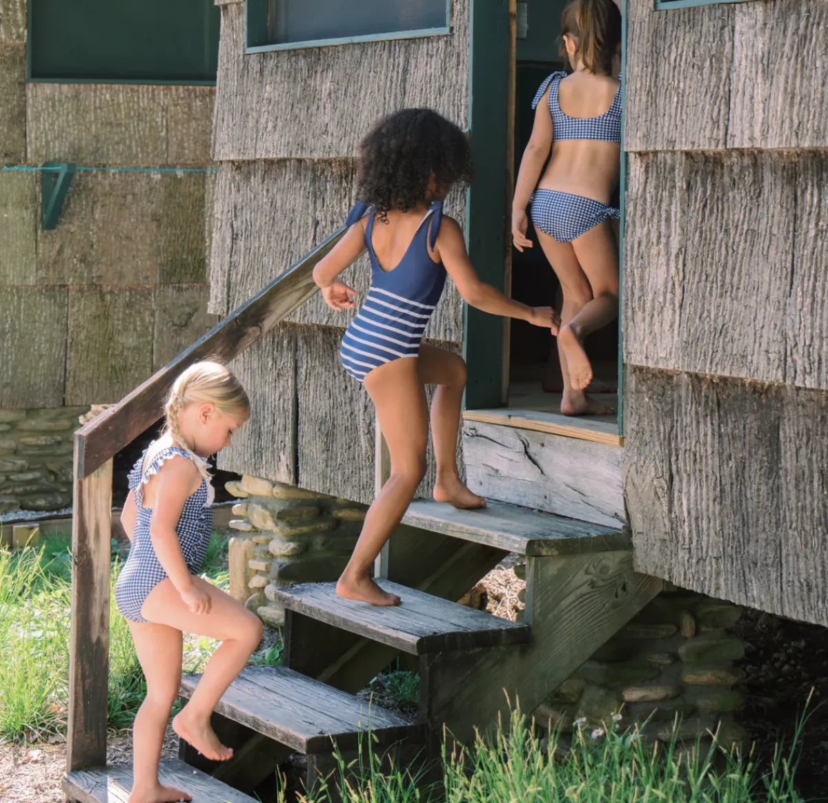 minnow Girls Tie Knot One Piece | Swim Navy Breton Stripe Clearance