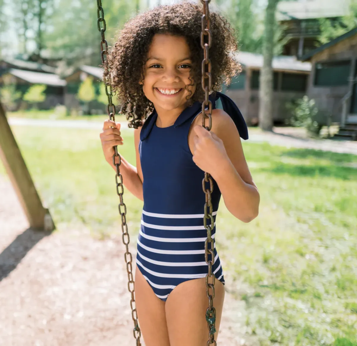 minnow Girls Tie Knot One Piece | Swim Navy Breton Stripe Outlet