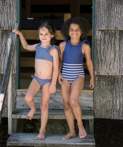 minnow Girls Tie Knot One Piece | Swim Navy Breton Stripe Outlet