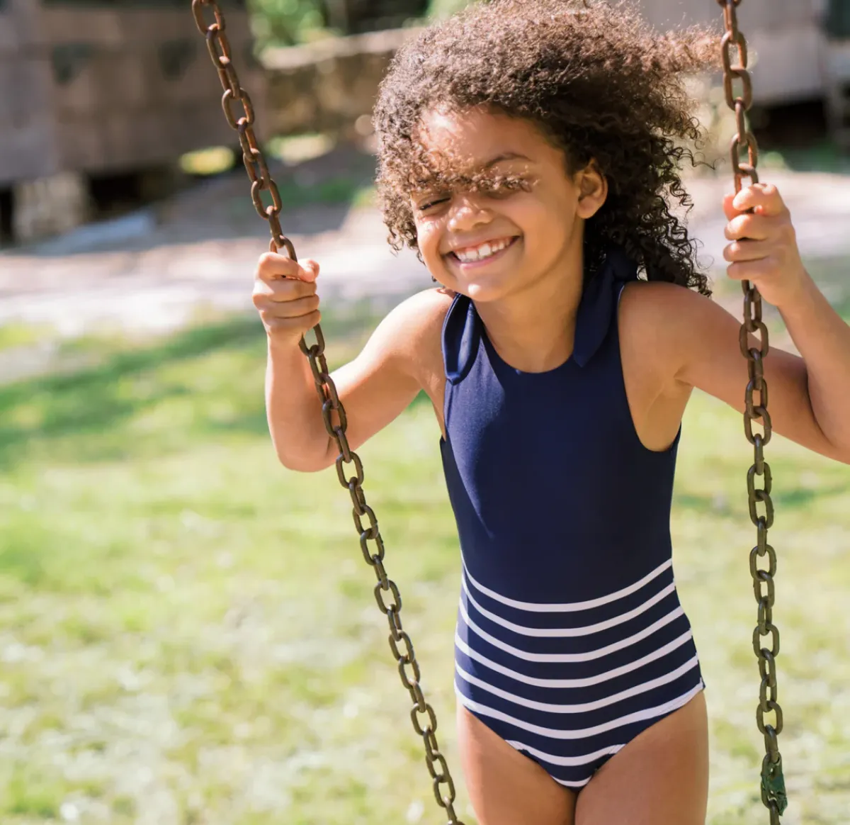 minnow Girls Tie Knot One Piece | Swim Navy Breton Stripe Outlet