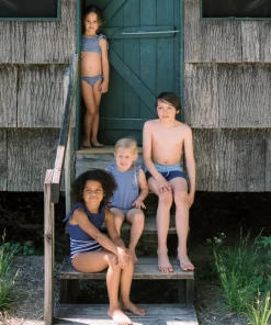 minnow Girls Tie Knot One Piece | Swim Navy Breton Stripe Outlet