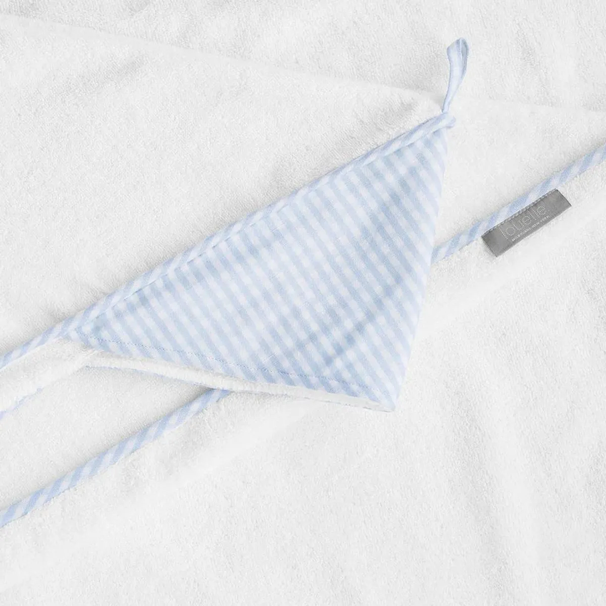 minnow Louelle Pale Blue Gingham Hooded Towel And Wash Glove White Sale